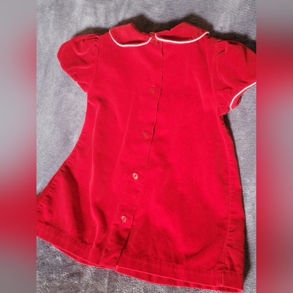 Adorable Vintage Red Dress with Peter Pan Collar 100% Cotton Velvet Look 18M - Picture 3 of 11